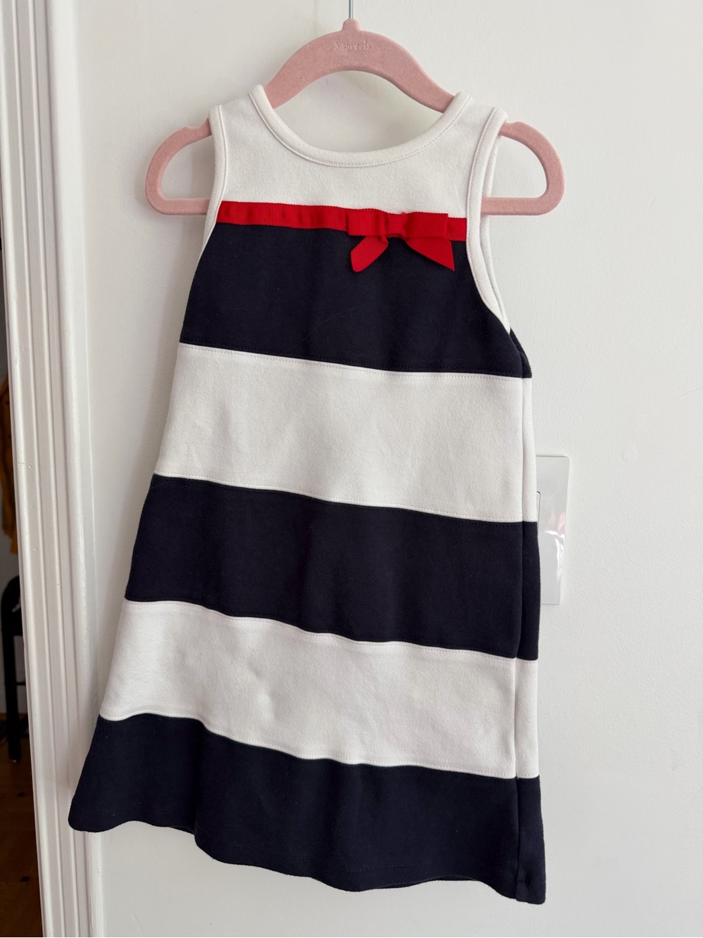 Kate Spade - Girls Navy & White Striped Tank Dress with Red Bow